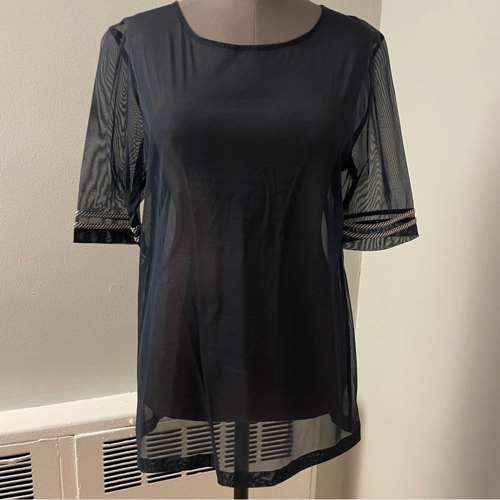 Gottex navy blue short sleeve mesh swimsuit coverup